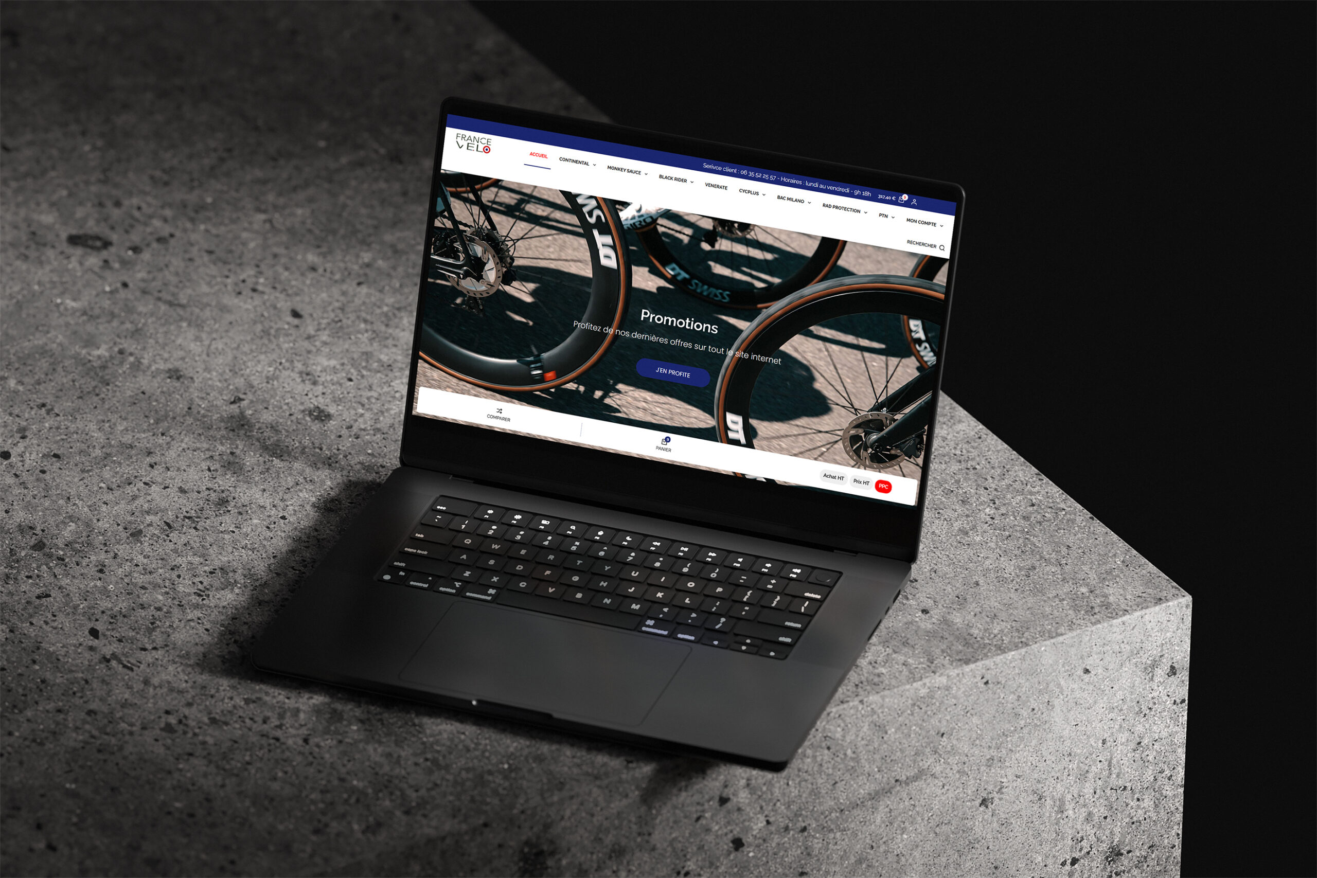 Aperçu de la page d’accueil du site France Vélo affichée sur un ordinateur portable