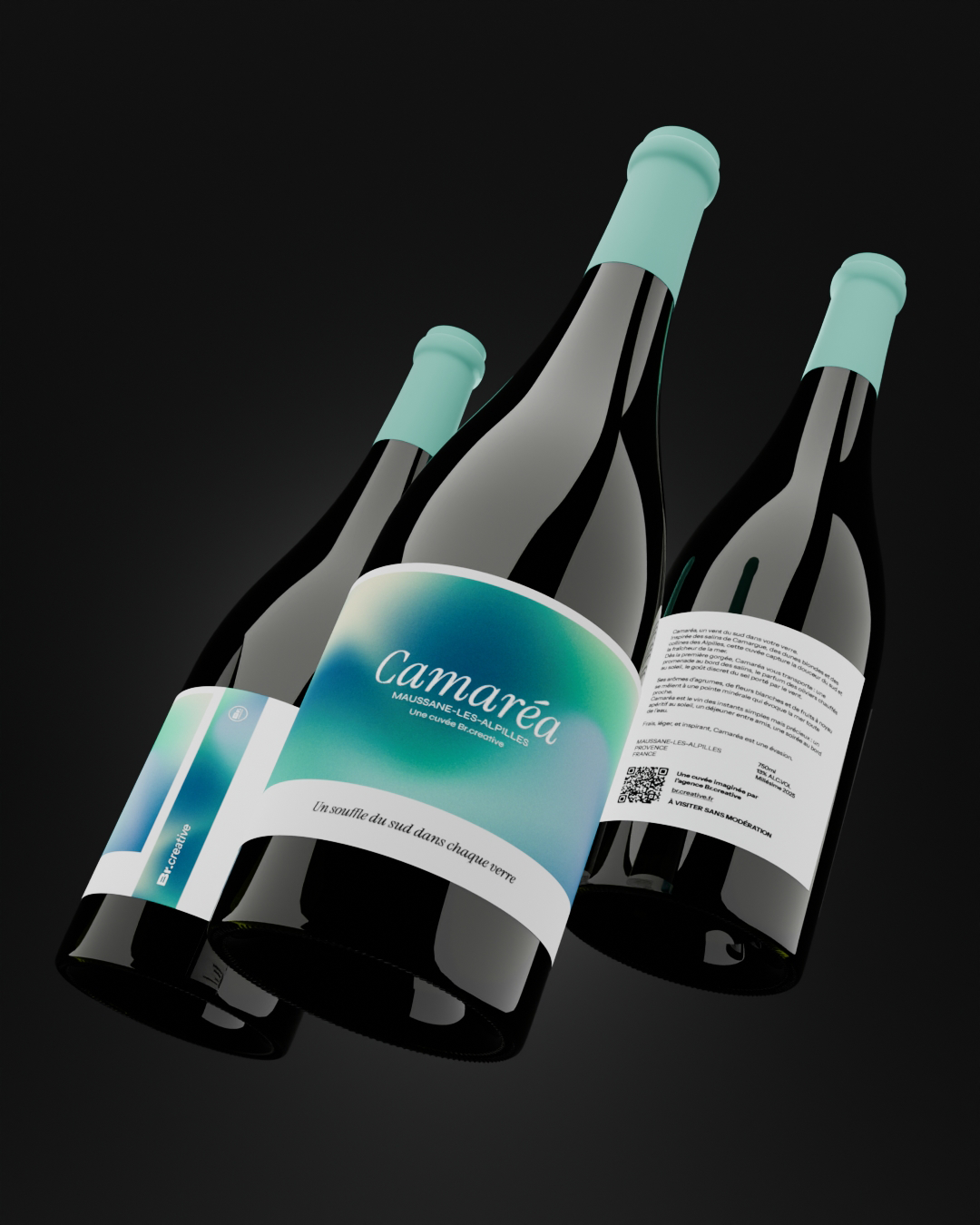 Visuel 3D flottant cuvée Camaréa vin rouge – image produit premium