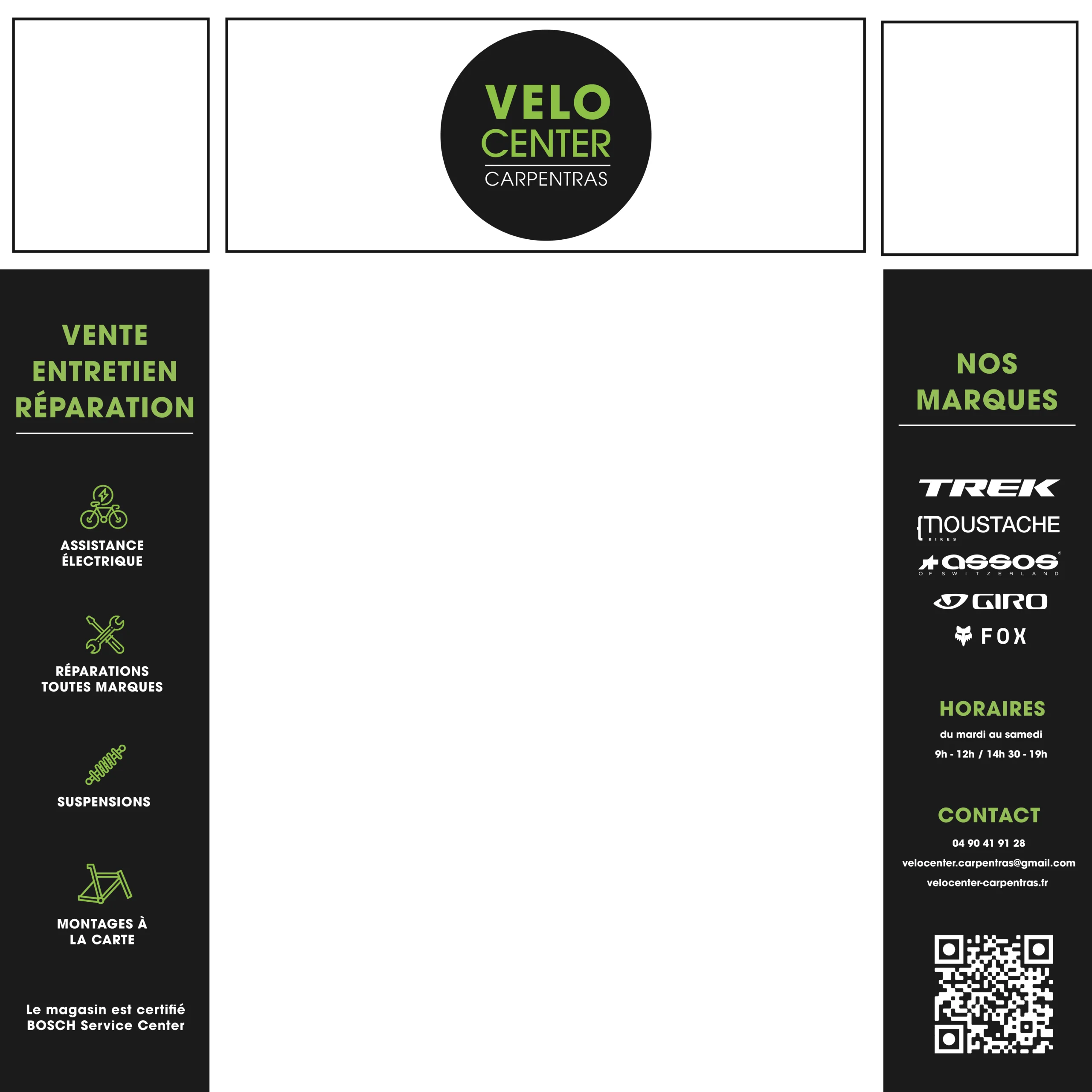 Illustration des éléments graphiques de la devanture du magasin Vélo Center