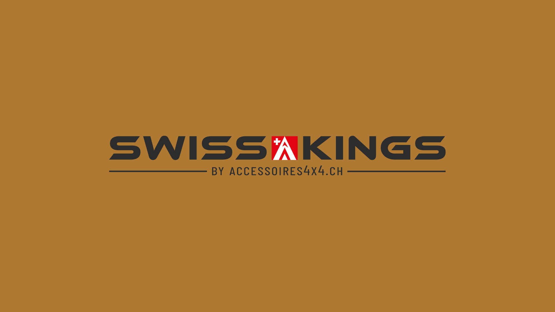 Logo officiel Swisskings by accessoires4x4.ch sur fond brun Taïga